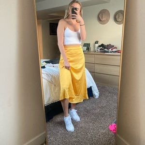 orange midi skirt